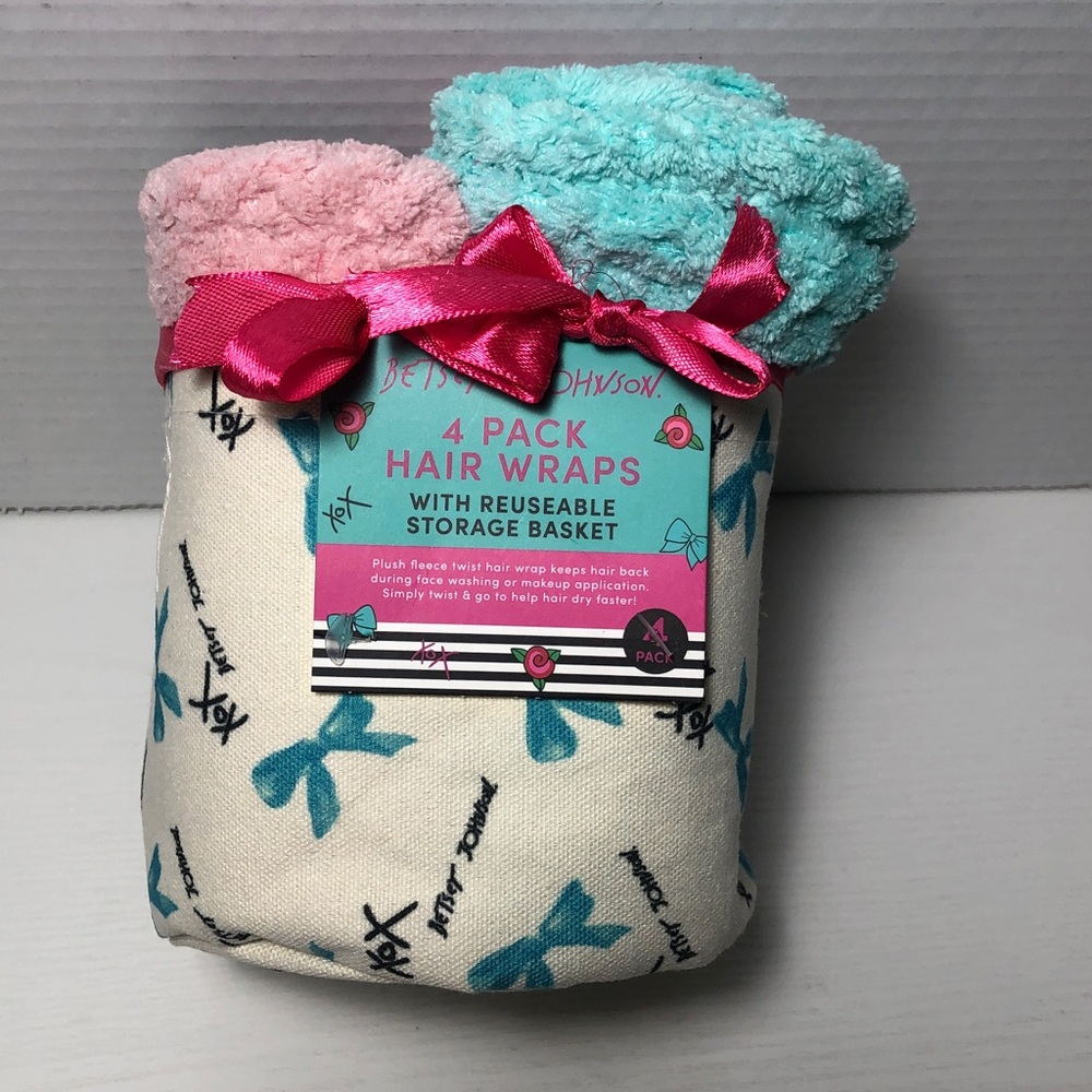 New Betsey Johnson Hair Wraps/Towels 4-Pack Lightweight Absorbent